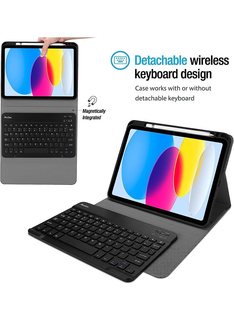 Theodor iPad 11th Gen (A16 2025) Case with Keyboard iPad 10th Gen (10.9 Inch, 2022) Keyboard Case Wireless Magnetically Detachable Pencil Holder Case, Auto Sleep/Wake -Black  - Image 3