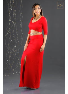 CH Glamstore Lace Crop Top and Long Skirt with Front Middle Slit  - Image 1