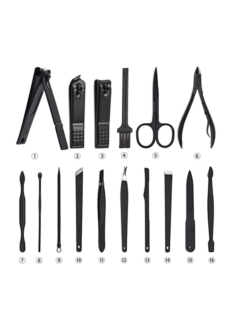Captaintech Stainless Steel Manicure Set, 16-in-1 Professional Manicure Pedicure Kit Nail Clippers Tools with PU Leather Storage Case, Personal Care Travel Grooming Kit Gifts for Men Women - Image 2