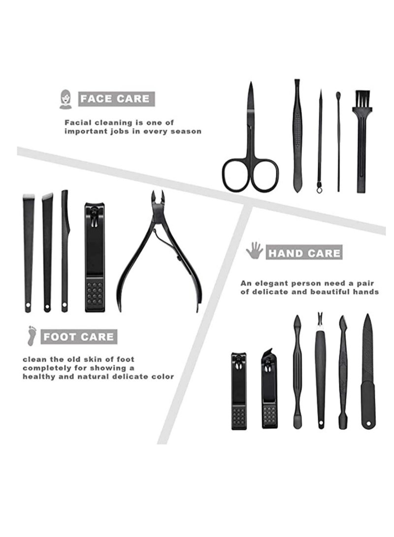 Captaintech Stainless Steel Manicure Set, 16-in-1 Professional Manicure Pedicure Kit Nail Clippers Tools with PU Leather Storage Case, Personal Care Travel Grooming Kit Gifts for Men Women - Image 3