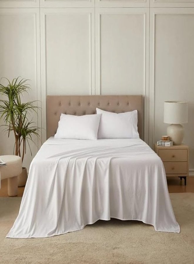 Cadrica Luxurious Bed Sheet Set, 4 Pieces Bedding Set includes 1 Fitted Sheet, 1 Flat Sheet, 2 Pillow Cases, Hotel Lined Standard, King Size (White) - Image 1