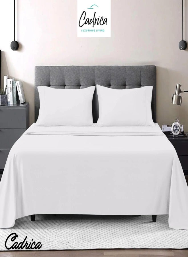 Cadrica Luxurious Bed Sheet Set, 4 Pieces Bedding Set includes 1 Fitted Sheet, 1 Flat Sheet, 2 Pillow Cases, Hotel Lined Standard, King Size (White) - Image 2