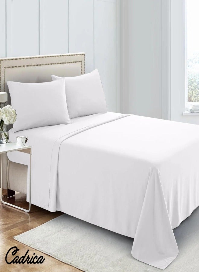 Cadrica Luxurious Bed Sheet Set, 4 Pieces Bedding Set includes 1 Fitted Sheet, 1 Flat Sheet, 2 Pillow Cases, Hotel Lined Standard, King Size (White) - Image 3