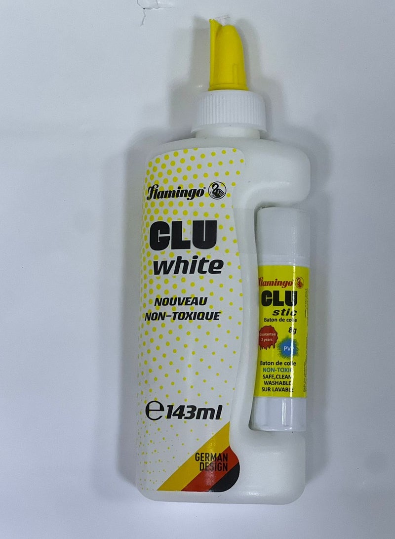 Flamingo 143 مل لاصق أبيض مع 8 جرام عصا لاصق - Image 1