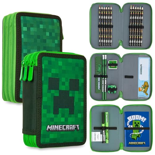 MINECRAFT حافظة أقلام أطفال ماين كرافت لوازم مكتبية أقلام ملونة دفاتر لوازم مدرسية هدايا للاعبين للأولاد (كريبر أخضر) - Image 1
