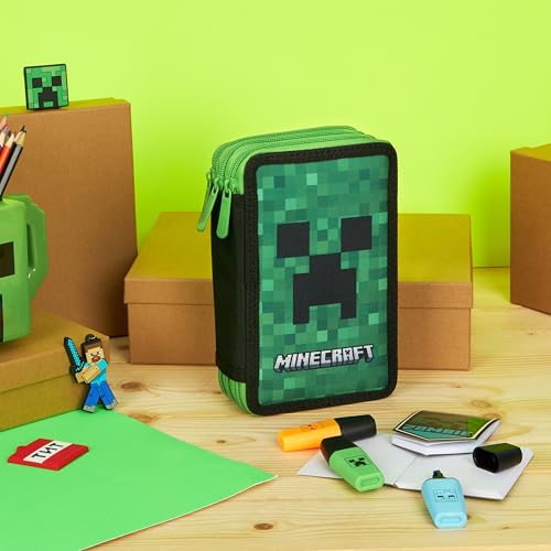 MINECRAFT حافظة أقلام أطفال ماين كرافت لوازم مكتبية أقلام ملونة دفاتر لوازم مدرسية هدايا للاعبين للأولاد (كريبر أخضر) - Image 5