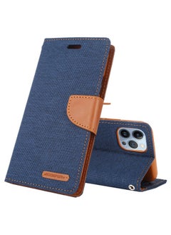 Case Cover For iPhone 14 Pro GOOSPERY CANVAS DIARY Canvas Texture Flip Leather Phone Case Navy Blue