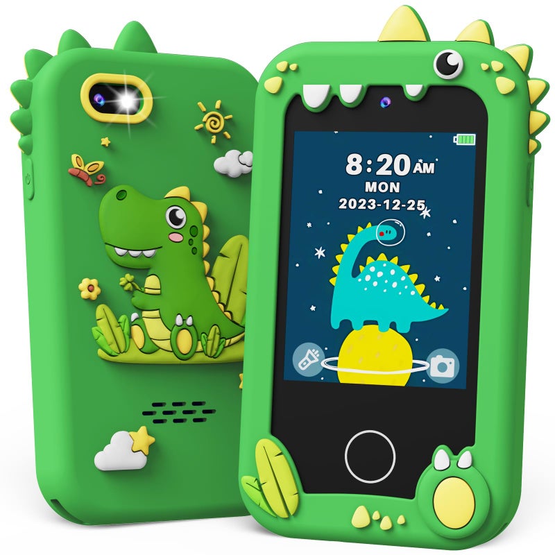 KOKODI Kids Smart Phone Toys Touchscreen HD Dual Camera Cell Phone for Kids Birthday Gifts Dinosaur Child Play Phone for Boys 310 Travel Preschool Learning Toy Green - Image 3