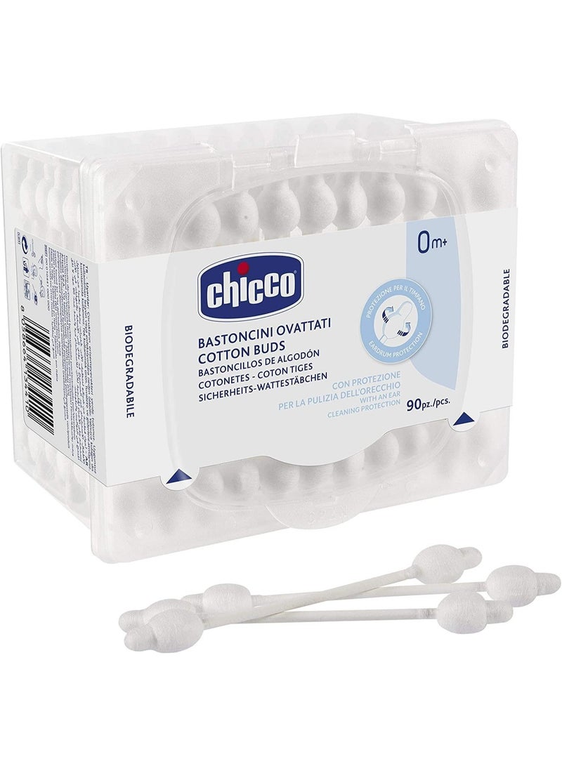 Chicco Cotton Buds with Ear Drum Protection, Made of Paper Stem, Safe and Hygienic for Babies, Biodegredable, 90 count (Pack of 1) - Image 2