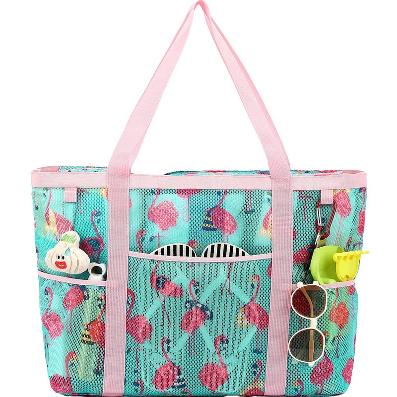 Fammart Mesh Beach Bag with Zipper for Women Large Beach Tote Sandproof Toys Pool Swim Bag Travel Vacation Cruise Essentials - Image 2