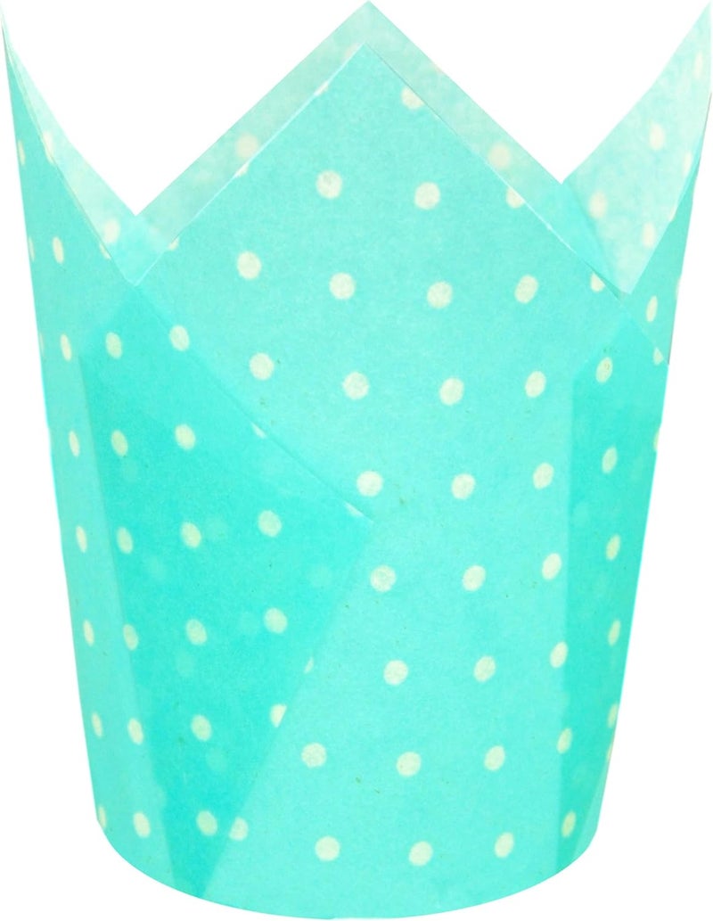 QLSmypkg Large Muffin Greaseproof paper Baking cupcake cups, 2-1/4" x 4" Blue printed with Polka Dot Tulip Baking Cup(Large) (125pcs) - Image 1