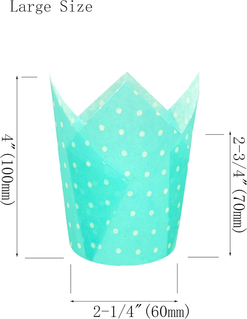 QLSmypkg Large Muffin Greaseproof paper Baking cupcake cups, 2-1/4" x 4" Blue printed with Polka Dot Tulip Baking Cup(Large) (125pcs) - Image 2