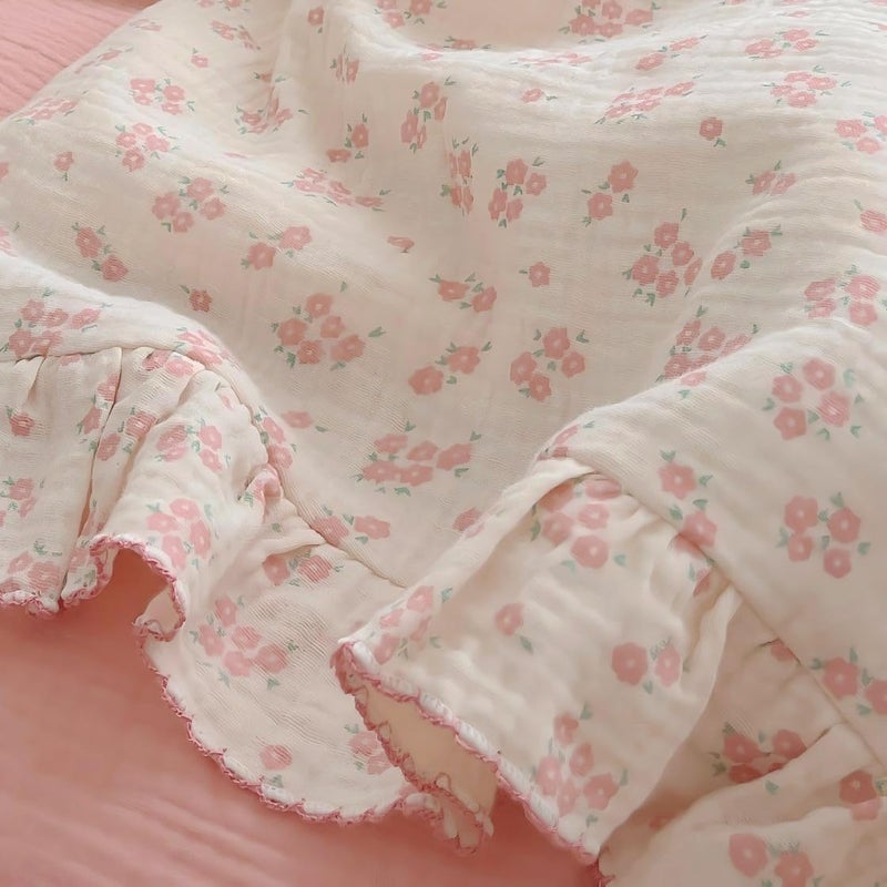 BuLuTu Cotton Muslin Kids Toddler Pillowcase with Galsang Flowers Print, Shabby Chic Nursery Pillowcases with Ruffle Edge, Boys Girls Soft Travel Pillow, Durable Pillow Cover 14"x20", 1 Piece - Image 4