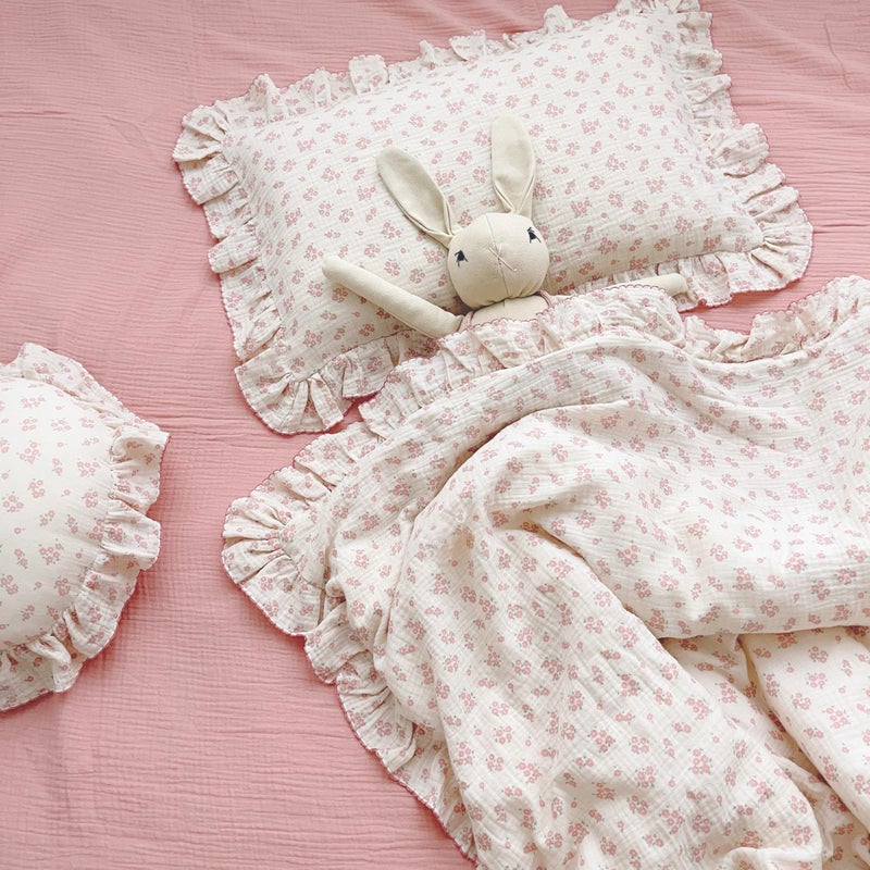 BuLuTu Cotton Muslin Kids Toddler Pillowcase with Galsang Flowers Print, Shabby Chic Nursery Pillowcases with Ruffle Edge, Boys Girls Soft Travel Pillow, Durable Pillow Cover 14"x20", 1 Piece - Image 1