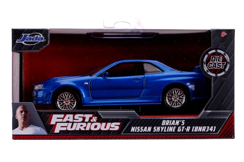 Jada Toys نيسان فاست آند فيوريوس سيارة براين 2002 سكايلاين جي تي آر R34 زرقاء 1:32 مصنوعة من المعدن - Image 2