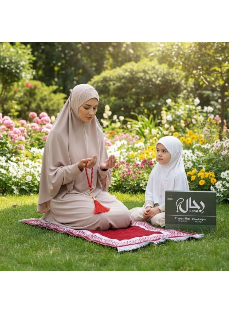 SUNDUS Rehal Travel Prayer Mat Set with Prayer Beads | Portable Lightweight Sajjadah with Compass & Carrying Pouch | Muslim Islamic Gift Misbaha Tasbeeh - Gray. - Image 5