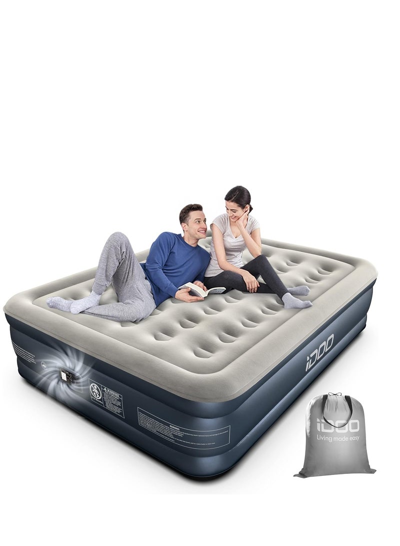 iDOO Air Bed Inflatable Double Mattress with Built-in Electric Pump, 152 x 203 x 46CM Queen, 3 Mins Quick Self-Inflation/Deflation Air Mattress, Portable Blow Up Bed for Camping Travel Home, 295kg MAX - Image 1