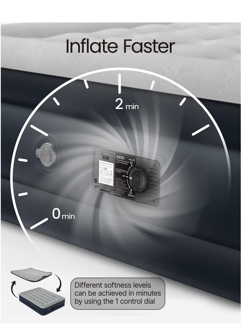 iDOO Air Bed Inflatable Double Mattress with Built-in Electric Pump, 152 x 203 x 46CM Queen, 3 Mins Quick Self-Inflation/Deflation Air Mattress, Portable Blow Up Bed for Camping Travel Home, 295kg MAX - Image 3