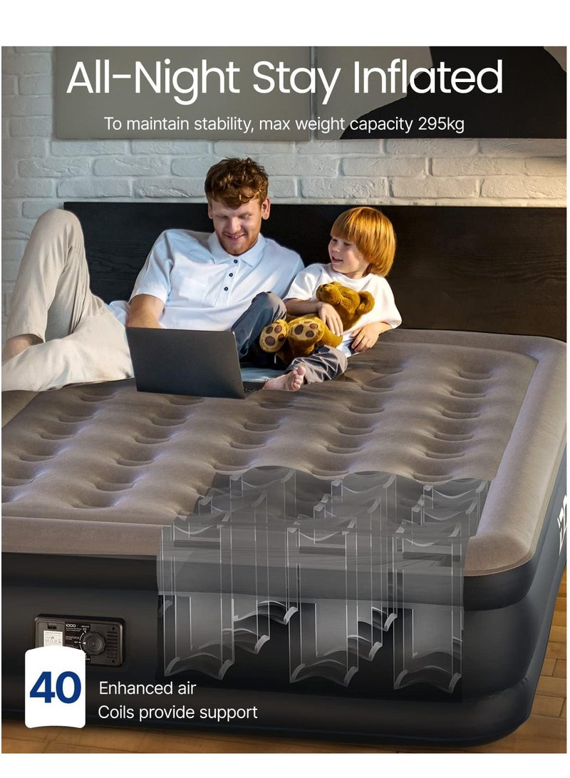 iDOO Air Bed Inflatable Double Mattress with Built-in Electric Pump, 152 x 203 x 46CM Queen, 3 Mins Quick Self-Inflation/Deflation Air Mattress, Portable Blow Up Bed for Camping Travel Home, 295kg MAX - Image 4