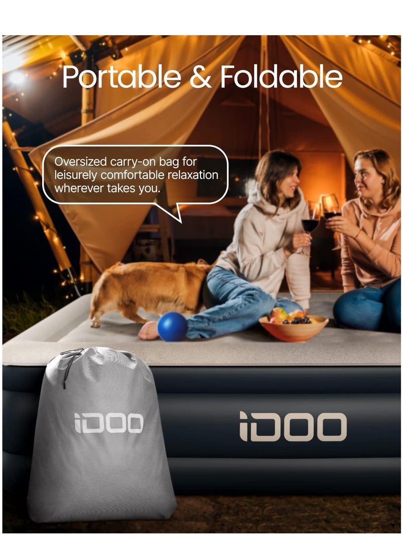 iDOO Air Bed Inflatable Double Mattress with Built-in Electric Pump, 152 x 203 x 46CM Queen, 3 Mins Quick Self-Inflation/Deflation Air Mattress, Portable Blow Up Bed for Camping Travel Home, 295kg MAX - Image 5
