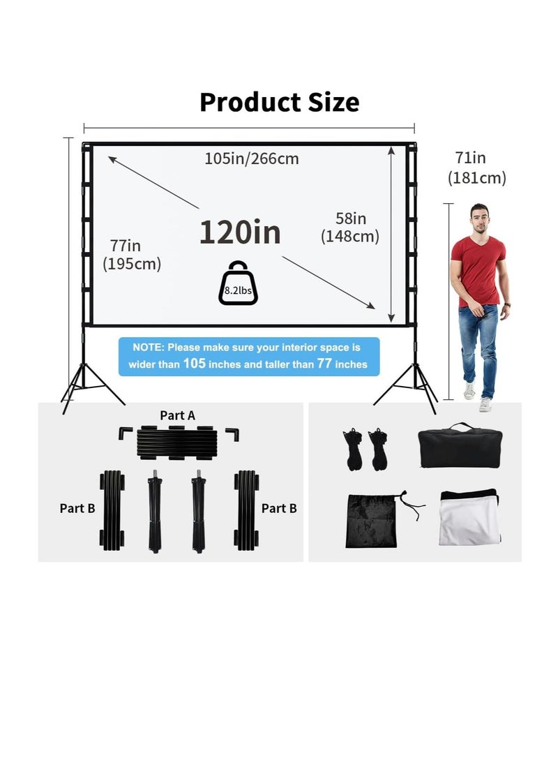 Generic Projector Screen and Stand, 120 inch Portable Projector Screen Indoor Outdoor Projector Screen 16:9 4K HD Wrinkle-Free Lightweight Movie Screen with Carry Bag for Backyard Movie Night  - Image 2