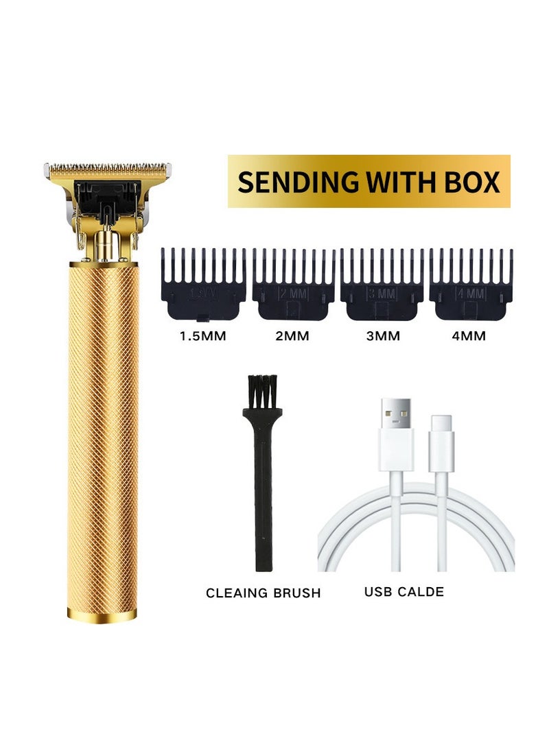 ماكينة قص شعر احترافية جديدة لعام 2024، ماكينة حلاقة كهربائية قابلة لإعادة الشحن عبر USB للرجال، ماكينة قص شعر احترافية لاسلكية، ماكينة قص شعر اللحية للرجال، ماكينة قص شعر خط الشعر للرجال - شحن مباشر باللون الذهبي (جسم معدني) - Image 1