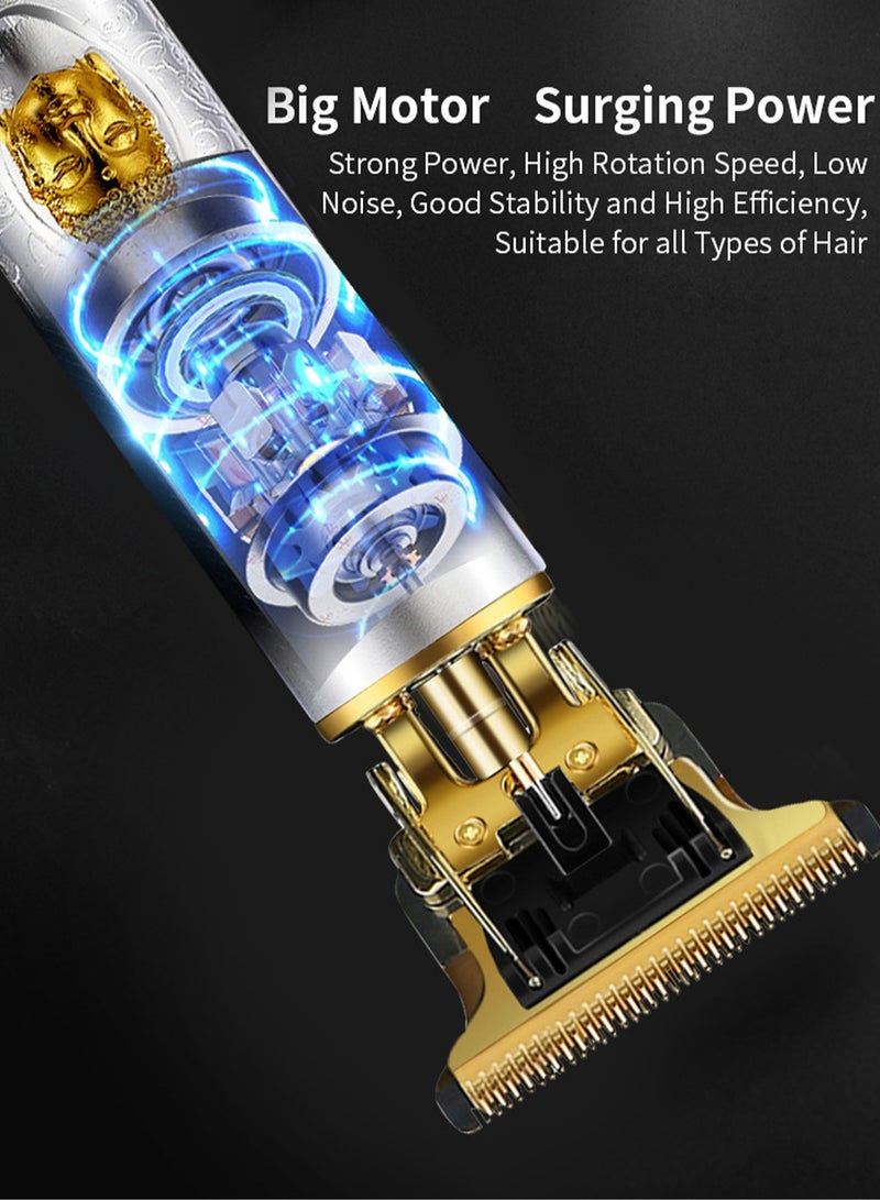 ماكينة قص شعر احترافية جديدة لعام 2024، ماكينة حلاقة كهربائية قابلة لإعادة الشحن عبر USB للرجال، ماكينة قص شعر احترافية لاسلكية، ماكينة قص شعر اللحية للرجال، ماكينة قص شعر خط الشعر للرجال - شحن مباشر باللون الذهبي (جسم معدني) - Image 4