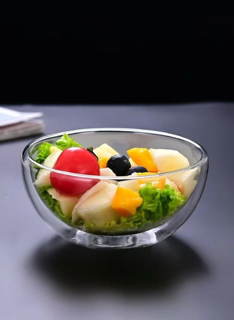 1Chase Double Wall Borosilicate Glass Bowl – 1400ML | Heat-Resistant, Insulated Bowl for Salad, Curry, Soup, Noodles & More – 1Pc