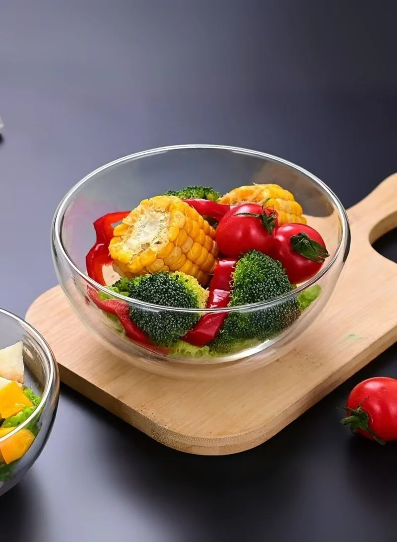 1Chase Double Wall Borosilicate Glass Bowl – 1400ML | Heat-Resistant, Insulated Bowl for Salad, Curry, Soup, Noodles & More – 1Pc