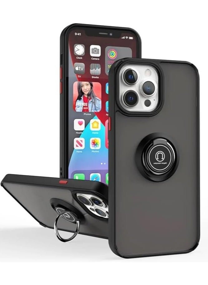 Raxoom Case for Iphone 15 Pro Max Case Cover Metal Ring Holder Grip Kickstand Car Magnetic Mount Shockproof Matte Hard Back Bumper Case for Iphone 15 Pro Max 5G (Black+Red) - Image 1
