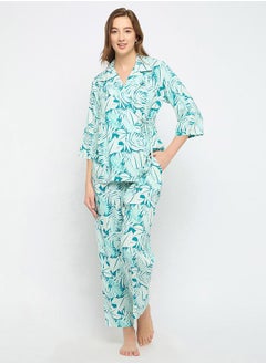 Leaf Print Wrap Top & Pyjama Set by Styli