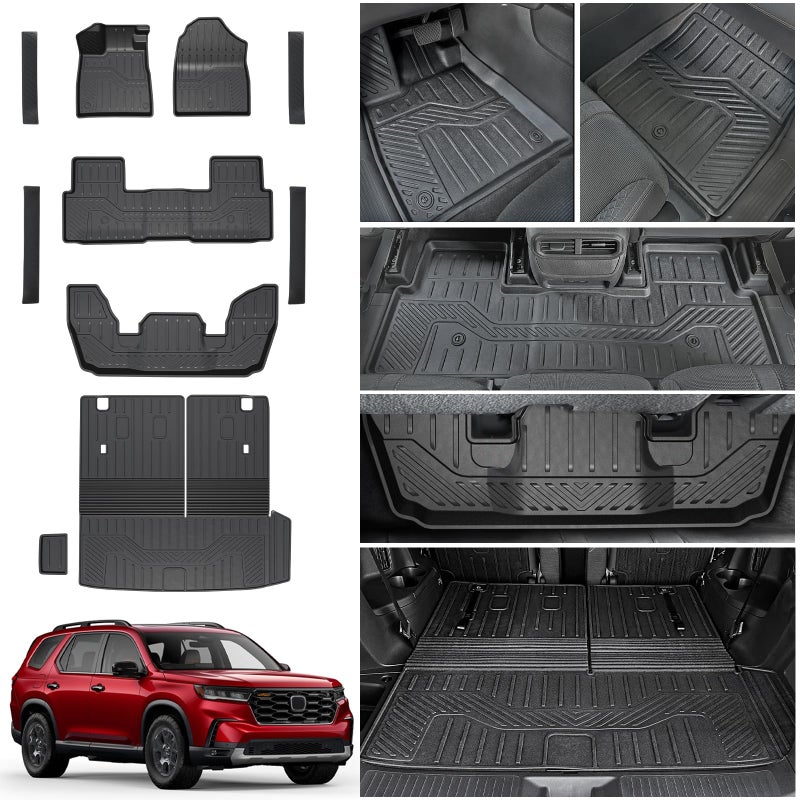 HOUCLEMIC Floor Mats for 2023-2025 2026 Honda Pilot, Cargo Mat with Backrest Mat All Weather TPE Cargo Liner Replacement Protection for 2025 Honda Pilot Accessories Door Sill Guards - Image 1