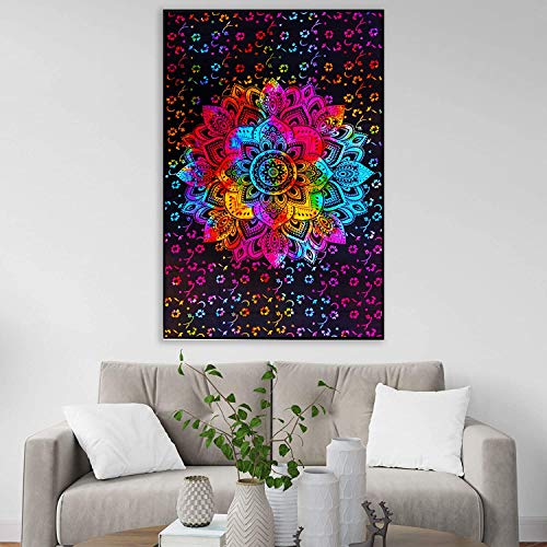 ART WORLD Flower Mandala Tapestry Single Bedsheet Bedspread Bedding Bedcover Psychedelic Boho Tie Dye Printed Twin Wall Hanging Decoration (Poster (40x30 Inches)) (Multi Color, Poster (40x30 Inches)) - Image 4