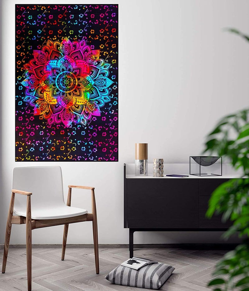 ART WORLD Flower Mandala Tapestry Single Bedsheet Bedspread Bedding Bedcover Psychedelic Boho Tie Dye Printed Twin Wall Hanging Decoration (Poster (40x30 Inches)) (Multi Color, Poster (40x30 Inches)) - Image 3