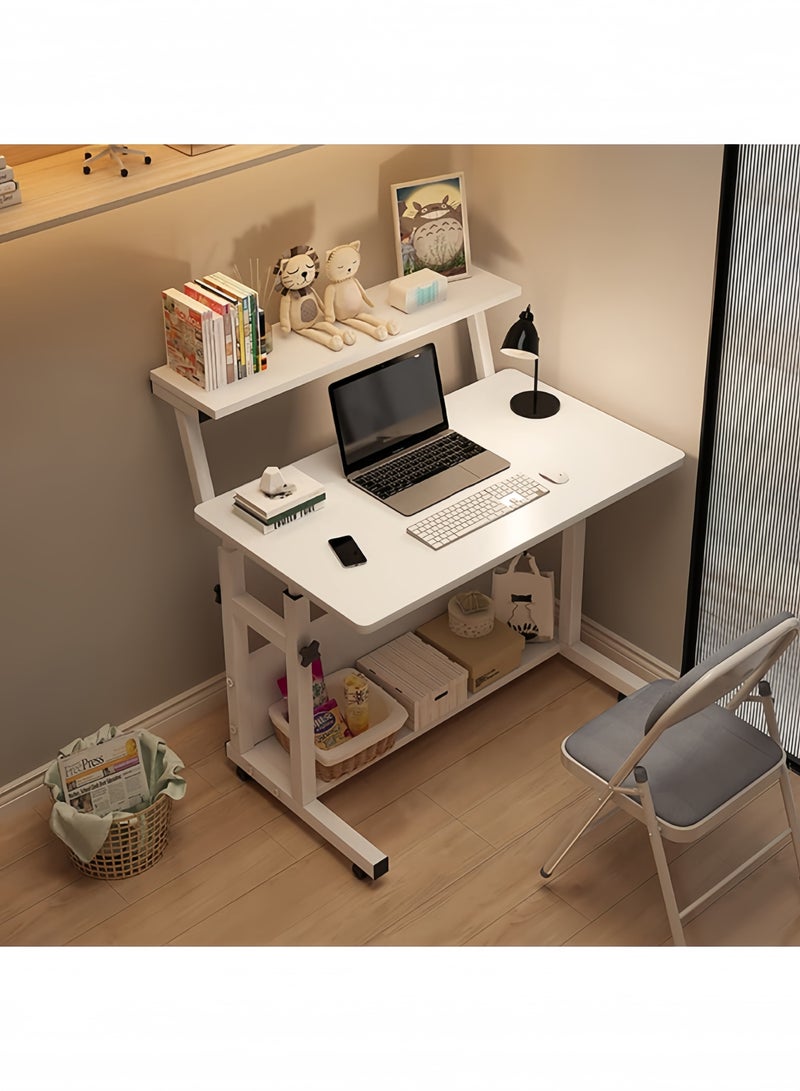 GGEROU Computer Home Office Desk Multi Purpose Study Desk Table With Storage Shelf And Bookshelf Space Saving Design for Home and Office 80 * 40cm Desktop, Height Adjustable 65-80cm, White - Image 1