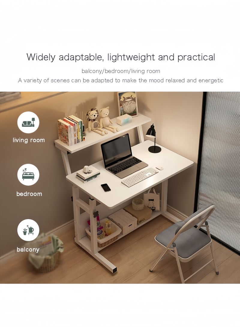 GGEROU Computer Home Office Desk Multi Purpose Study Desk Table With Storage Shelf And Bookshelf Space Saving Design for Home and Office 80 * 40cm Desktop, Height Adjustable 65-80cm, White - Image 3