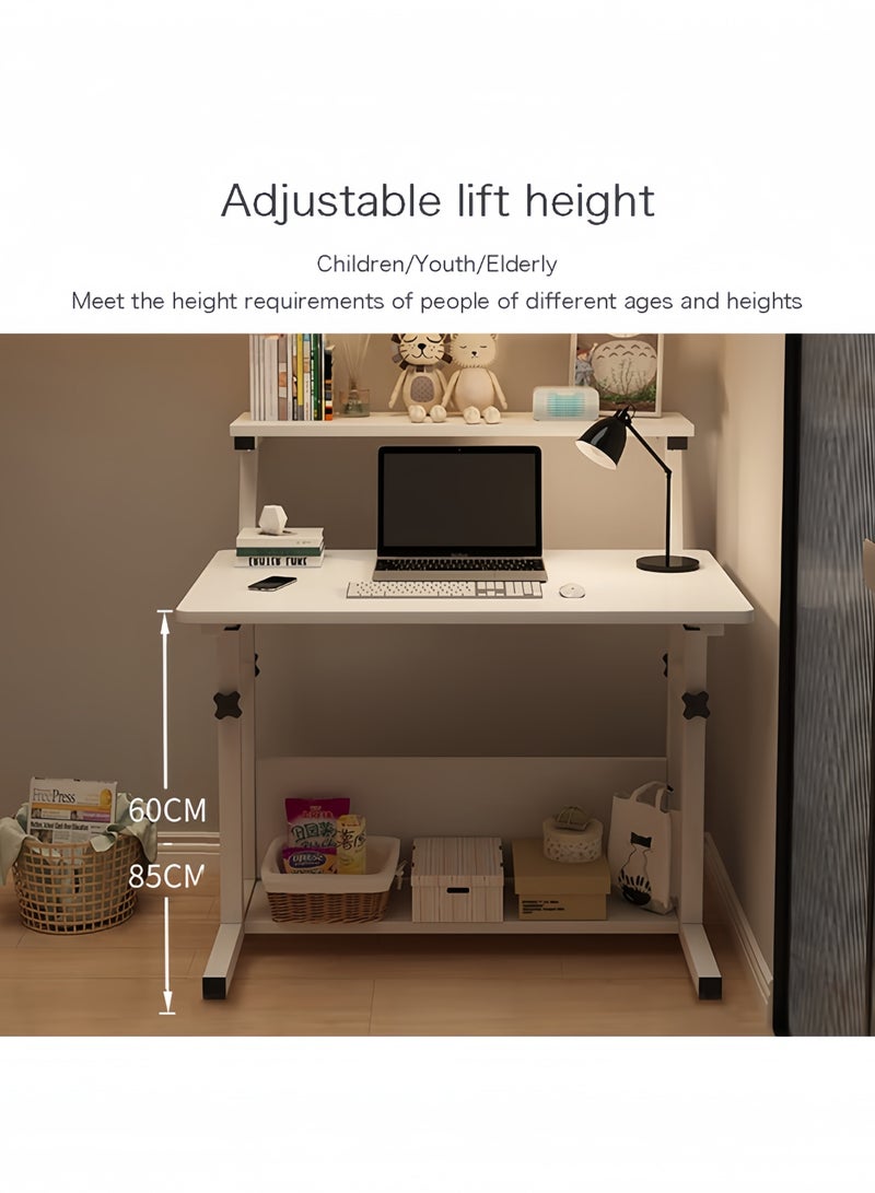 GGEROU Computer Home Office Desk Multi Purpose Study Desk Table With Storage Shelf And Bookshelf Space Saving Design for Home and Office 80 * 40cm Desktop, Height Adjustable 65-80cm, White - Image 4