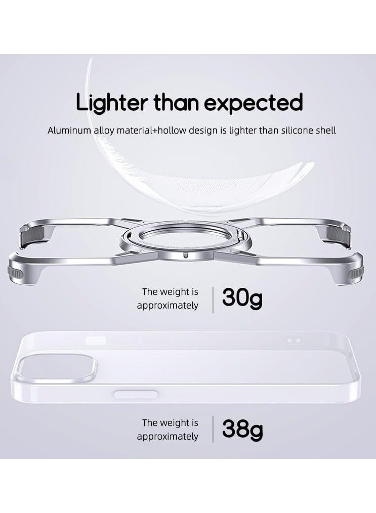 general Metal Case for IPhone 16 Pro Max (2024),Aluminum Alloy Hollow Phone Case with 360° Magnetic Ring Stand,Compatible with Car Mount & Wireless Charging,Anti-fall Protective Cover - Image 3