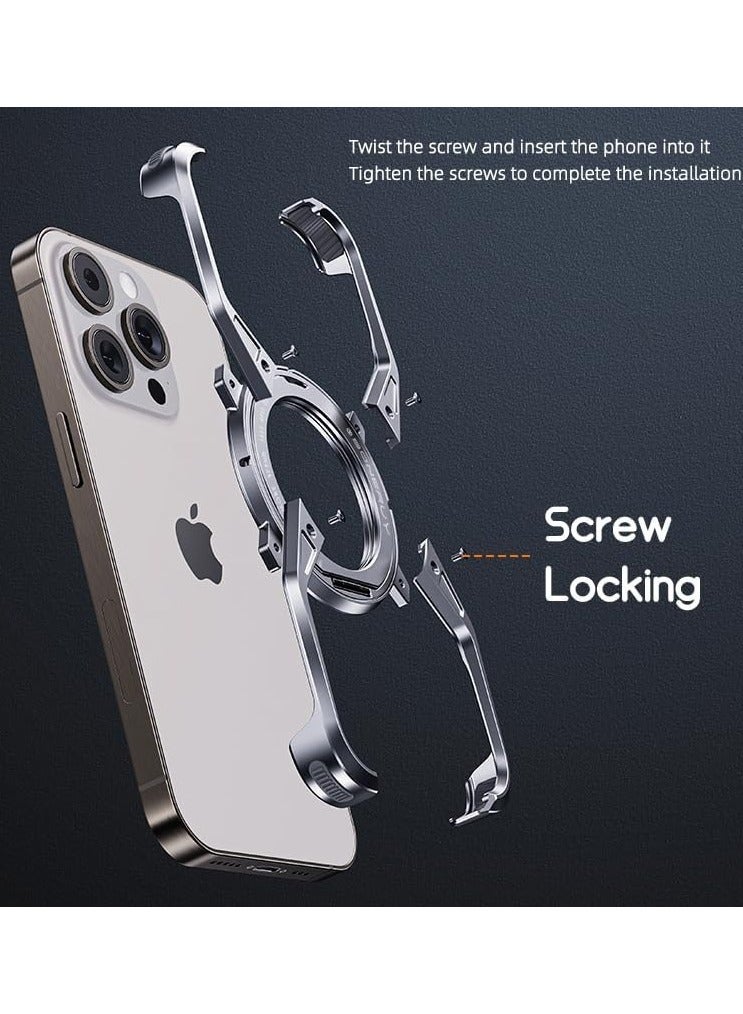 general Metal Case for IPhone 16 Pro Max (2024),Aluminum Alloy Hollow Phone Case with 360° Magnetic Ring Stand,Compatible with Car Mount & Wireless Charging,Anti-fall Protective Cover - Image 2