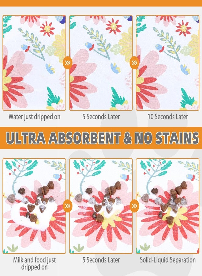 KOOLTAIL Dog Food Mat, Absorbent Pet Feeding Mat for Food and Water Bowls, Placement Pad for Floors with Waterproof Rubber Backing, Quick Dry Water Dispenser Mat for Dogs Puppy Cats, Flower, 17"x28" - Image 2