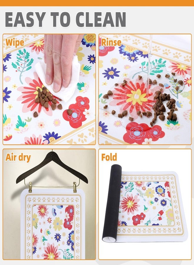 KOOLTAIL Dog Food Mat, Absorbent Pet Feeding Mat for Food and Water Bowls, Placement Pad for Floors with Waterproof Rubber Backing, Quick Dry Water Dispenser Mat for Dogs Puppy Cats, Flower, 17"x28" - Image 5