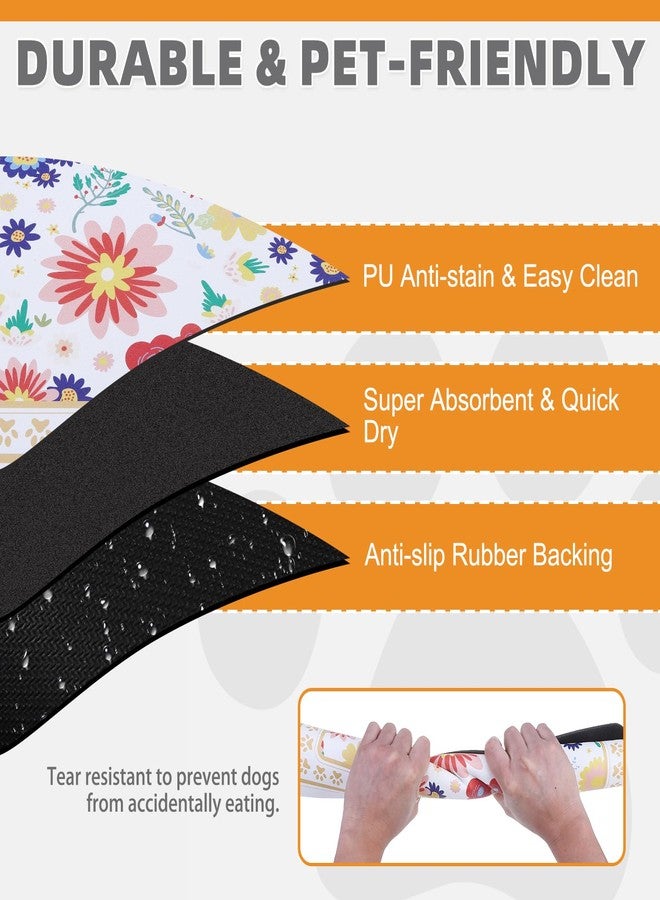 KOOLTAIL Dog Food Mat, Absorbent Pet Feeding Mat for Food and Water Bowls, Placement Pad for Floors with Waterproof Rubber Backing, Quick Dry Water Dispenser Mat for Dogs Puppy Cats, Flower, 17"x28" - Image 3