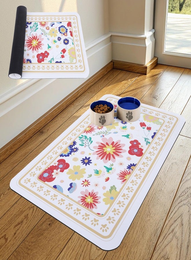 KOOLTAIL Dog Food Mat, Absorbent Pet Feeding Mat for Food and Water Bowls, Placement Pad for Floors with Waterproof Rubber Backing, Quick Dry Water Dispenser Mat for Dogs Puppy Cats, Flower, 17"x28" - Image 1