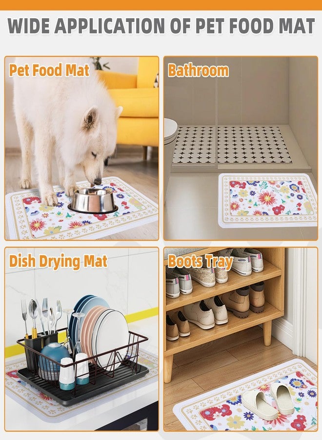 KOOLTAIL Dog Food Mat, Absorbent Pet Feeding Mat for Food and Water Bowls, Placement Pad for Floors with Waterproof Rubber Backing, Quick Dry Water Dispenser Mat for Dogs Puppy Cats, Flower, 17"x28" - Image 4