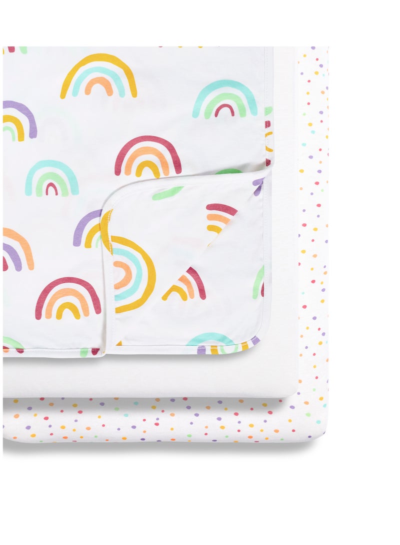 Snuz 3 Piece Crib Bedding Set Soft Jersey Cotton - Rainbow 90 x 1 x 45 Cm  - Image 1