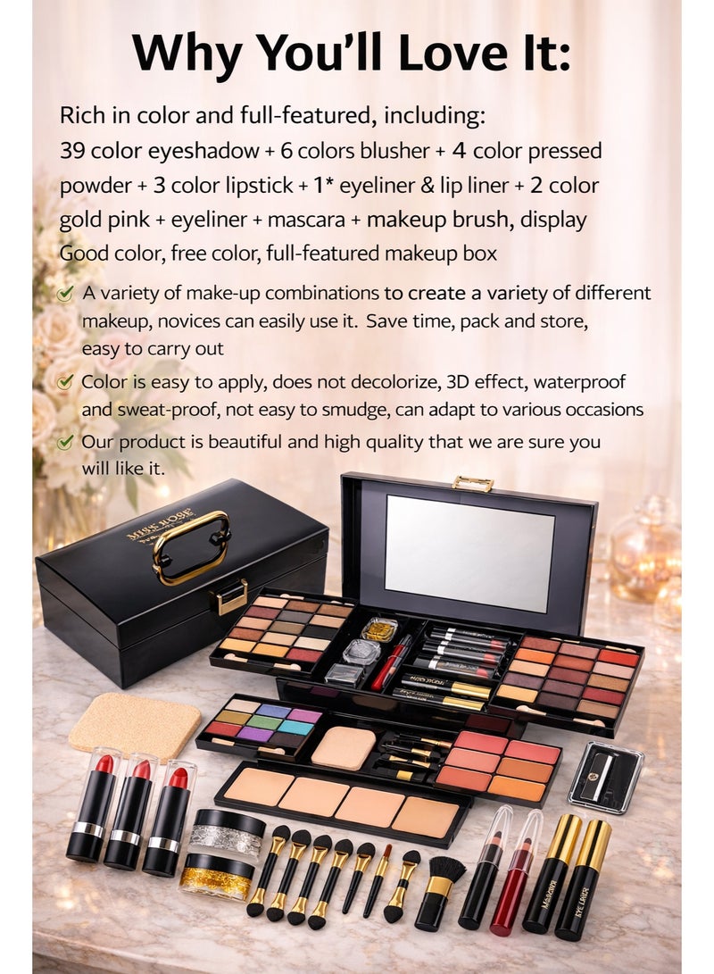 Miss Rose All-in-One Makeup Kit 331Y – 39 Eyeshadows, 6 Blushes, 4 Compact Powders, Lipsticks, Eyeliner & Mascara – Professional Full Makeup Box Gift Set - Image 3