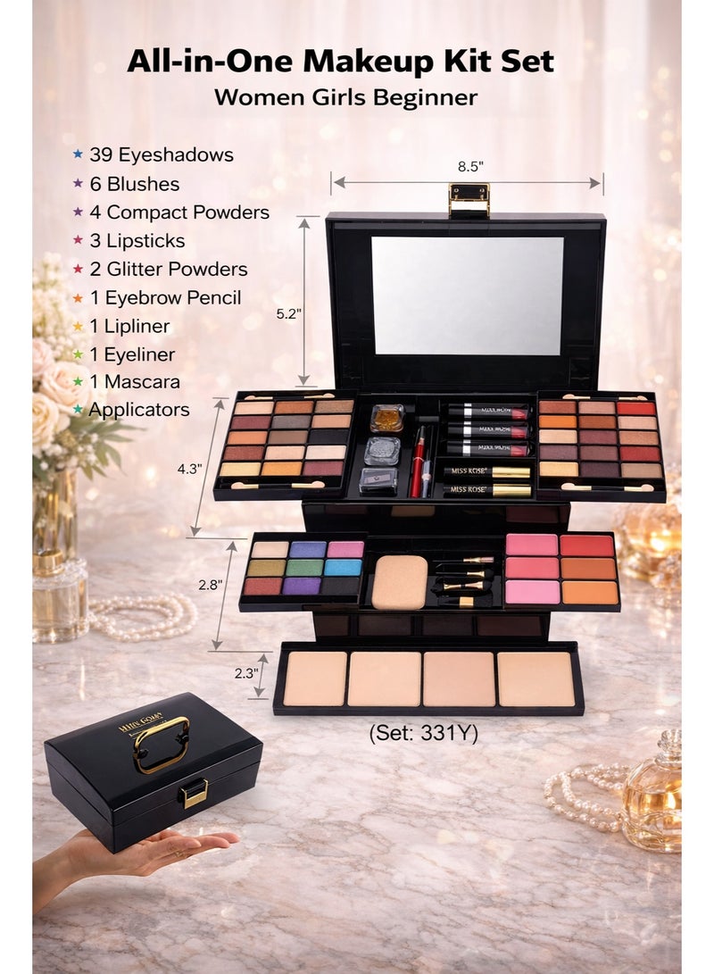Miss Rose All-in-One Makeup Kit 331Y – 39 Eyeshadows, 6 Blushes, 4 Compact Powders, Lipsticks, Eyeliner & Mascara – Professional Full Makeup Box Gift Set - Image 4
