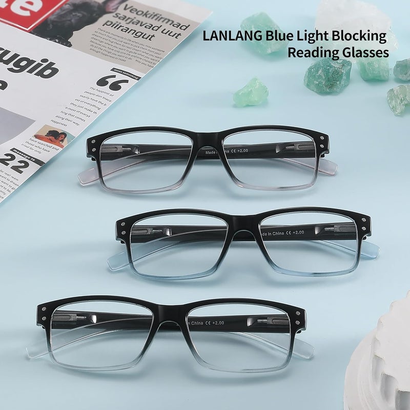 LANLANG Low wear optimized build 3-Pack Reading Glasses for Men,Spring Hinge,3 Colors,Clear Lens,L-L007 Neat shape - Image 3