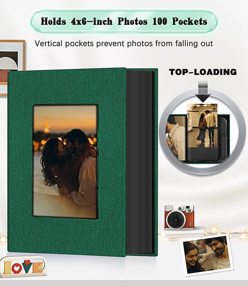 EJBLFE Ejblfe Photo Album 4x6 Linen Cover Slide-in Photo Album Book Can Holds 100 4x6 Photos with 50 Black Sheets for Family Wedding Baby and Holiday Pictures (Dark Green)  - Image 3