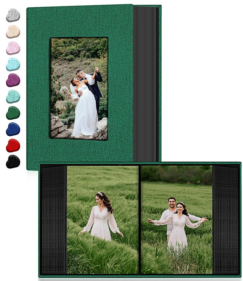EJBLFE Ejblfe Photo Album 4x6 Linen Cover Slide-in Photo Album Book Can Holds 100 4x6 Photos with 50 Black Sheets for Family Wedding Baby and Holiday Pictures (Dark Green)  - Image 1